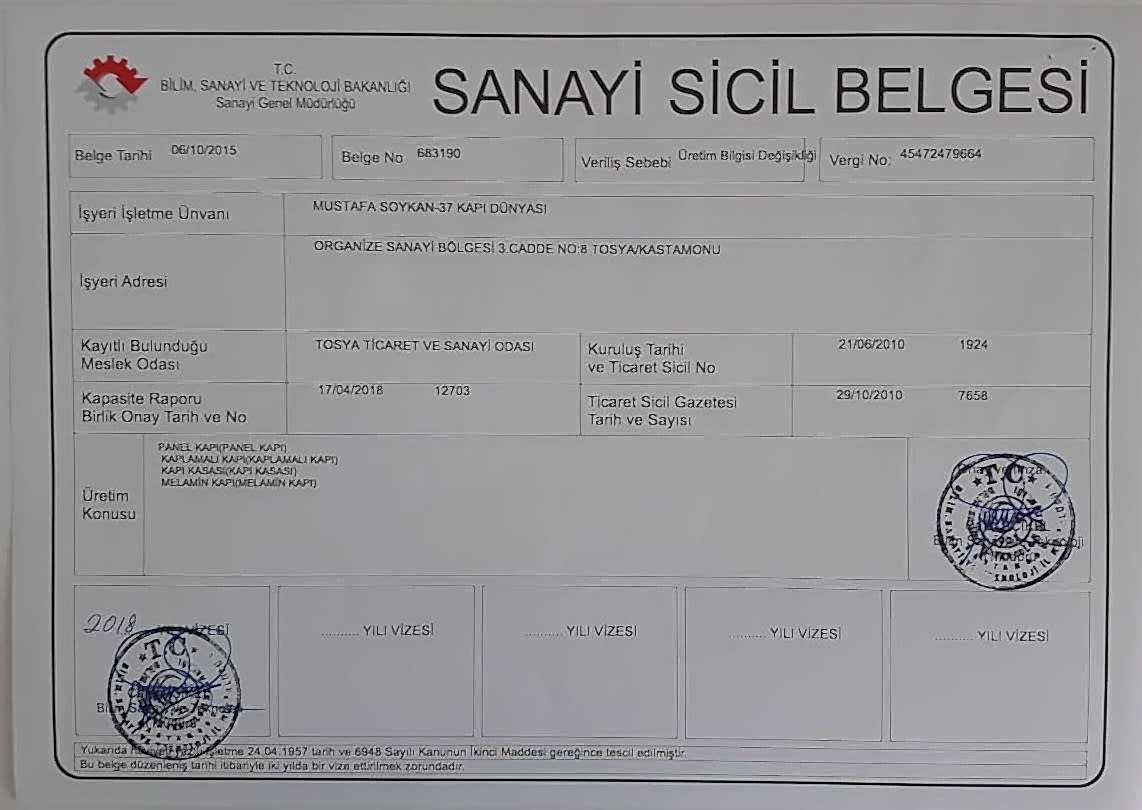Sanayi Sicil Belgesi